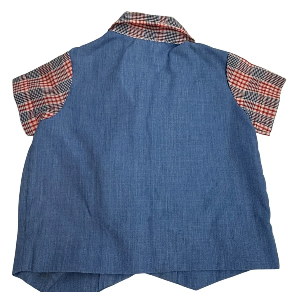 Western Cowboy Shirt Kids 0-3M Blue Red Excellent Embroidered‎ Faux Vest